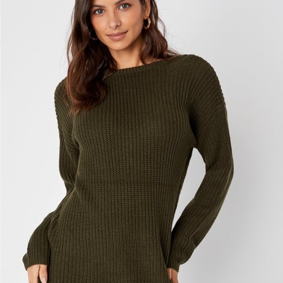Lulus Women's S Olive Green Sweater Dress Long Sleeve Short NWTs - Picture 2 of 6